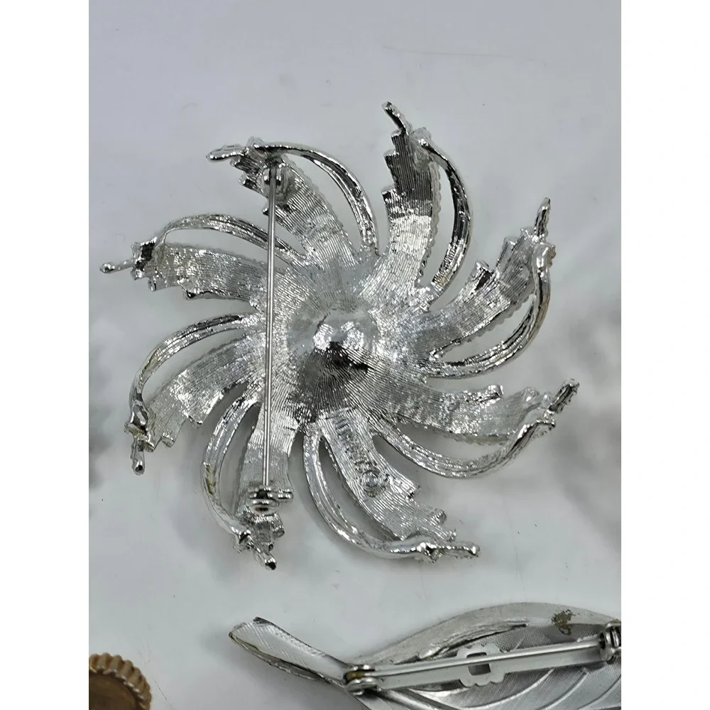 Vintage Brooch Lot 6pc Silver Gold Tone‎ Faux Pearl Filigree Floral Leaf Enamel